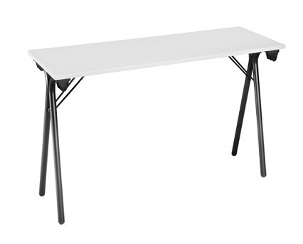 Location table pliante. Dimensions 140 x 40 cm. Plateau coloris blanc.  Pieds pliants sur patins. - burorent.fr